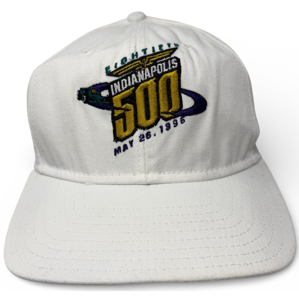 Vintage‎ Indy 500 Racing Snapback Hat White 1996 DeLONG Made in USA Motorsports